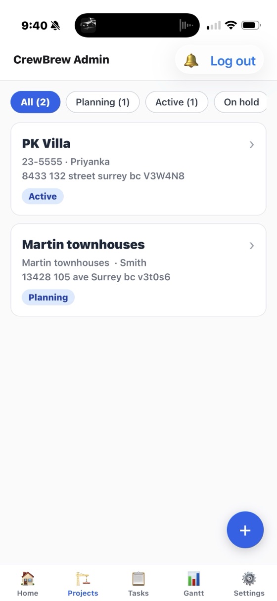 CrewBrew projects list